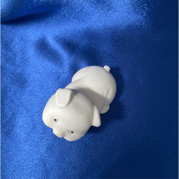 Small Bisque Porcelain Cute White Pig with Bell Collar - Picture 7 of 8